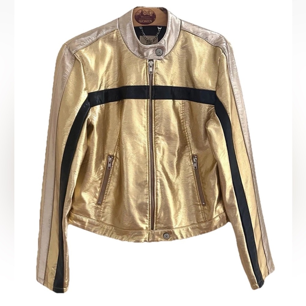 Free People We The Free Fast Lane Gold Rush Metallic Moto Jacket Size Small